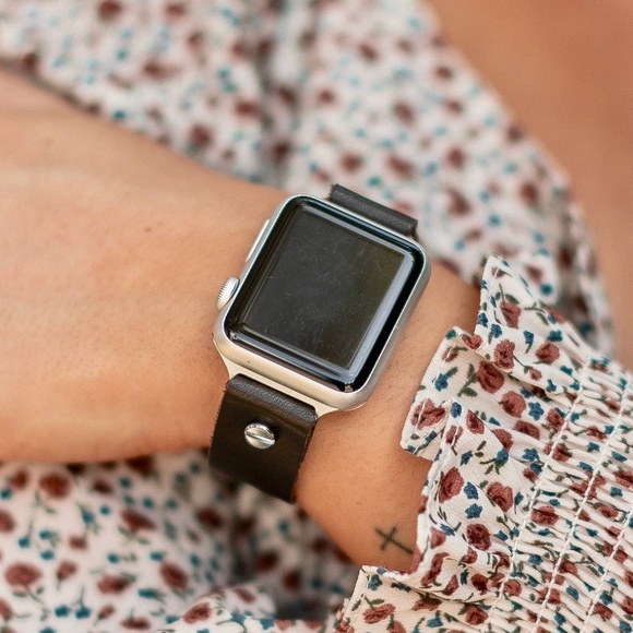 Dark Brown Strap iWatch Series 7 Leather Band Silver Jewelry Feminine Bracelet main image 3